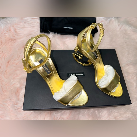 DOLCE & GABBANA Sculpted-Heel Metallic Leather sandals - Picture 5 of 16